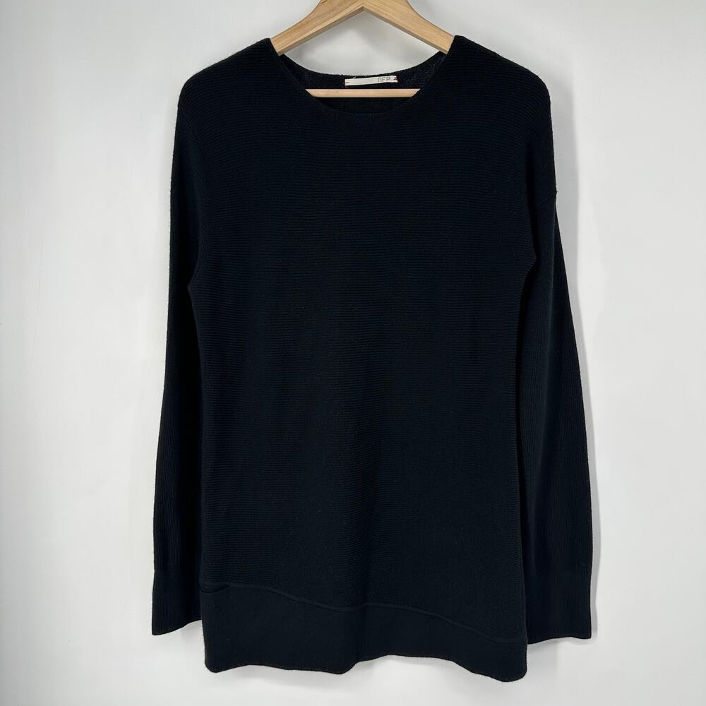 NFP 100% Merino Wool Sweater Asymmetric Rib Knit Minimalist Modern Pullover